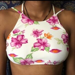 Frankies Bikinis Marley floral halter tropical bouquet bikini top NWT sizeMedium